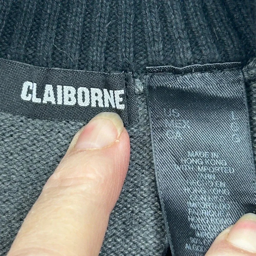 Claiborne‎ Quarter Zip Sweater Mens Large Gray Diamond Textured Knit Pullover